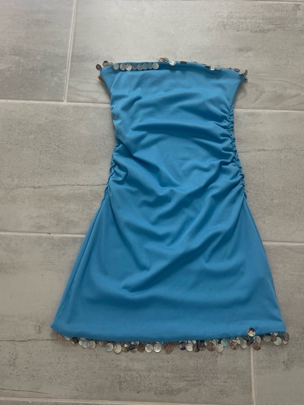 Peppermayo Sky Blue Strapless Mini Dress with Sequin Disc Trim - Picture 4 of 5